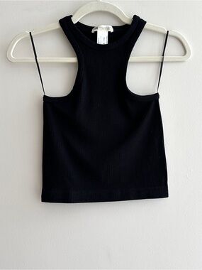 Stradivarius High Neck Ribbed Tank Top, Black, Size Small